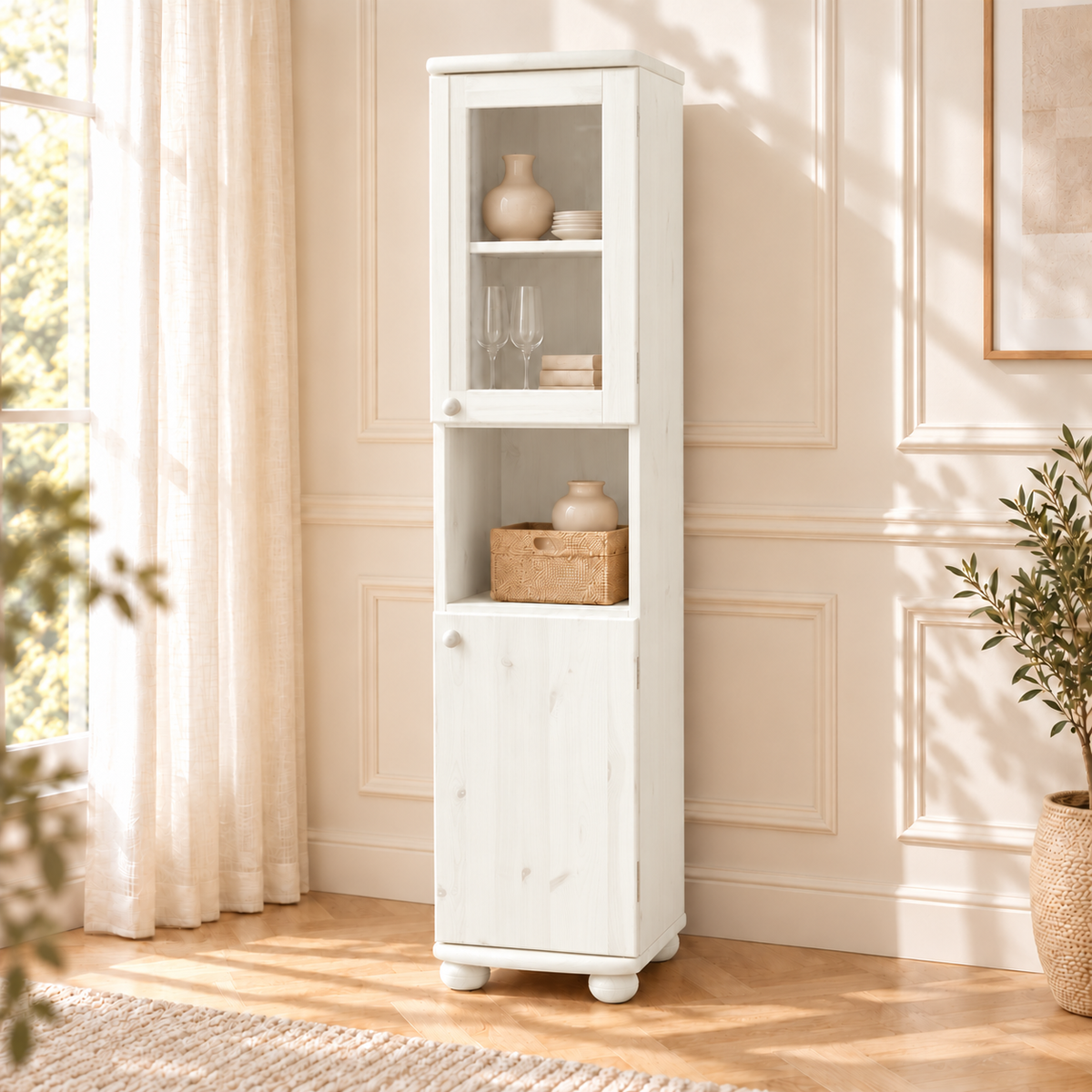 Claudia Buffetschrank Vitrine | 2-Türig | 100% Bio Kiefer Massivholz