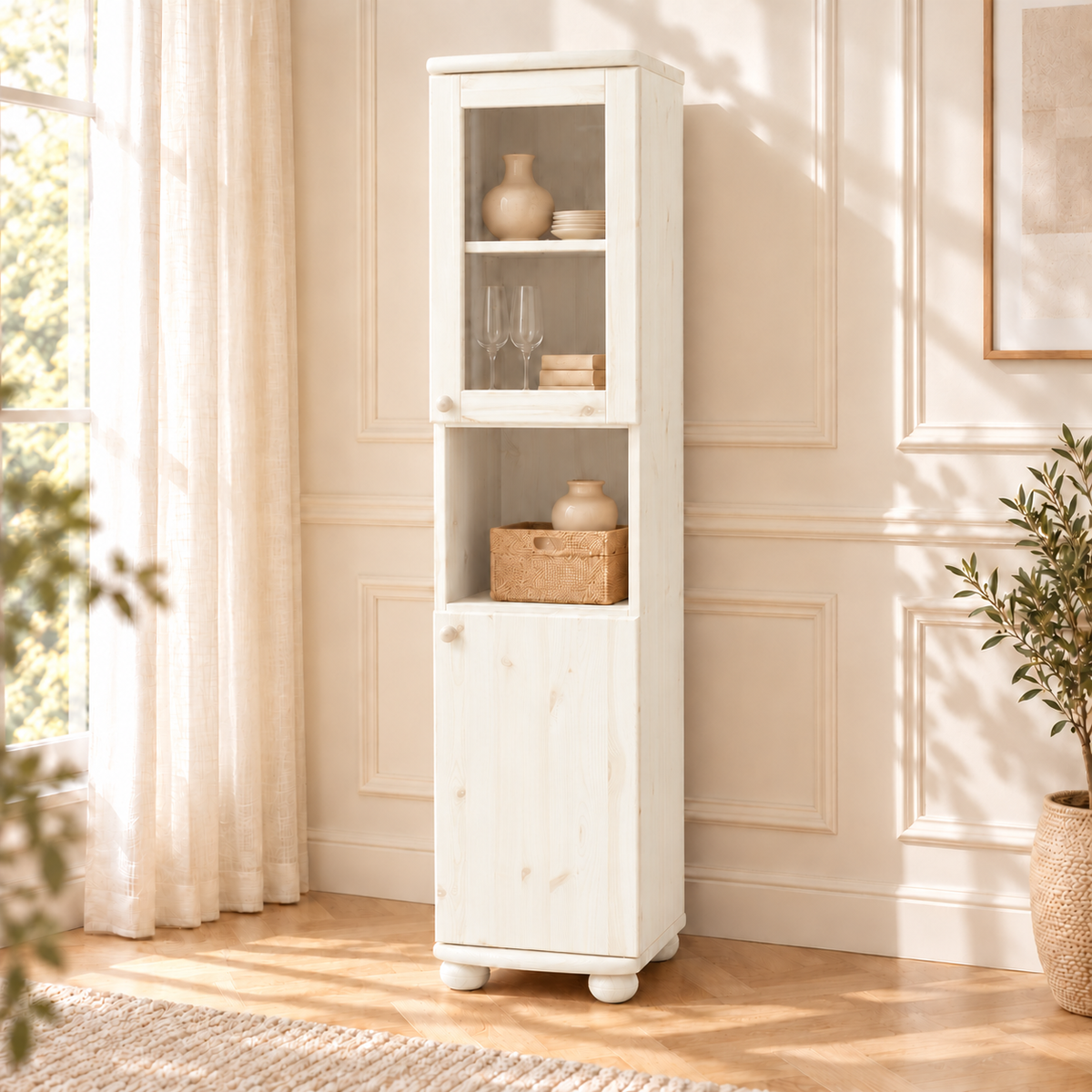 Claudia Buffetschrank Vitrine | 2-Türig | 100% Bio Kiefer Massivholz