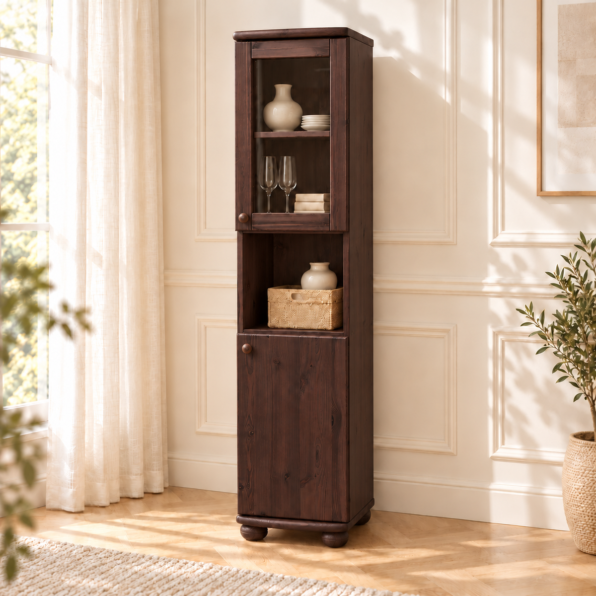Claudia Buffetschrank Vitrine | 2-Türig | 100% Bio Kiefer Massivholz