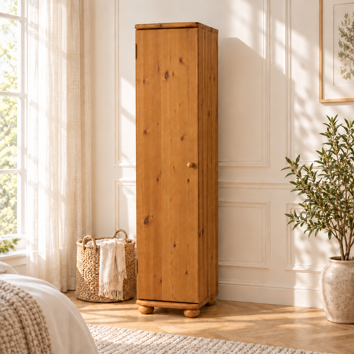 Claudia Kleiderschrank Bio Kiefer 1-türig | 45 cm Tiefe mit Kleiderstange aus 100% Massivholz