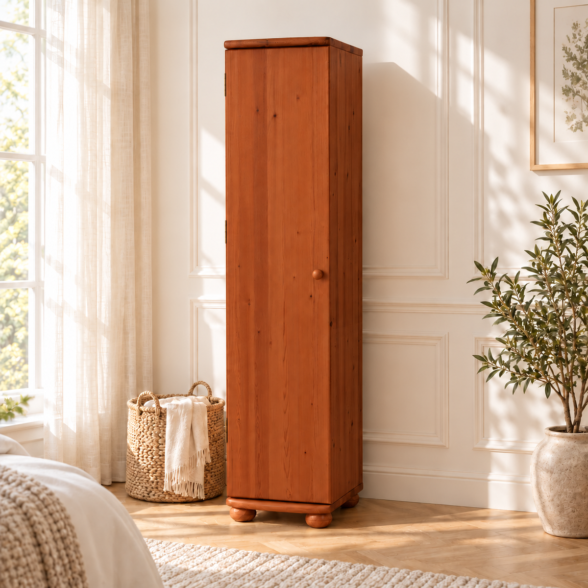 Claudia Kleiderschrank Bio Kiefer 1-türig | 45 cm Tiefe mit Kleiderstange aus 100% Massivholz