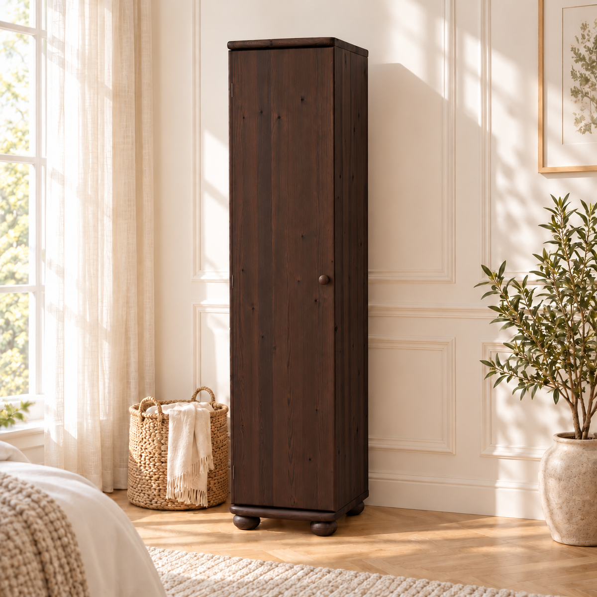Claudia Kleiderschrank Bio Kiefer 1-türig | 45 cm Tiefe mit Kleiderstange aus 100% Massivholz