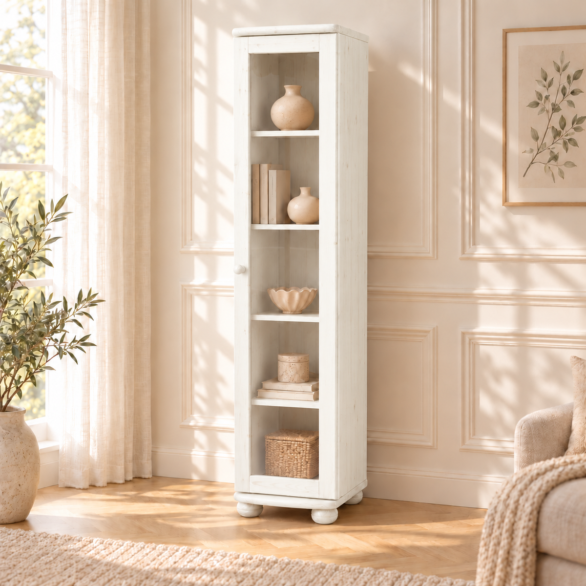Claudia Vitrine Bio Kiefer Massivholz | 1-Türig mit 4 Regalen aus 100% Naturmaterial