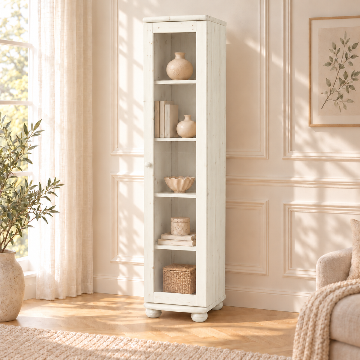 Claudia Vitrine Bio Kiefer Massivholz | 1-Türig mit 4 Regalen aus 100% Naturmaterial