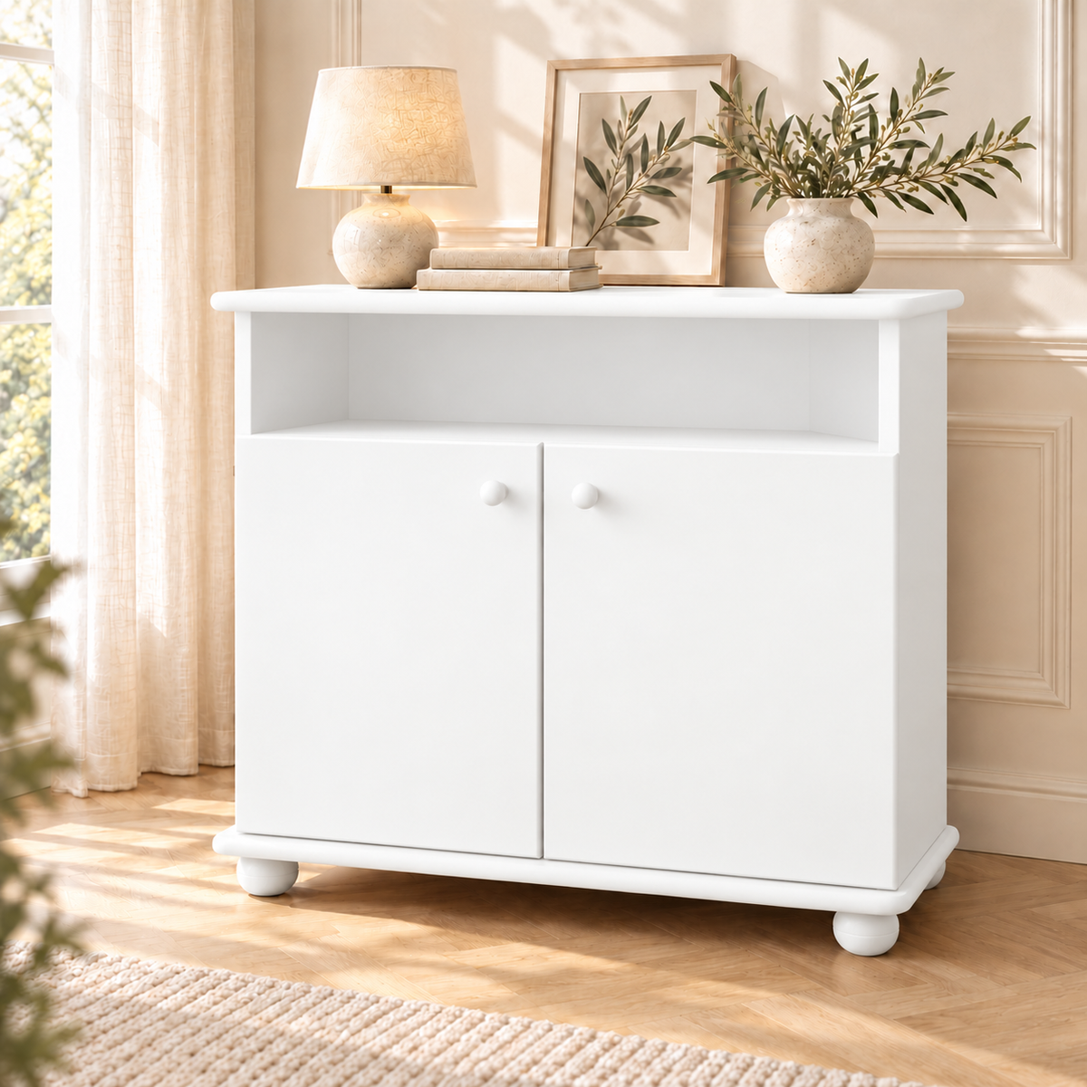 Claudia Kommode Sideboard aus 100% Bio Kiefer Massivholz | 2-Türig | 1 Regal