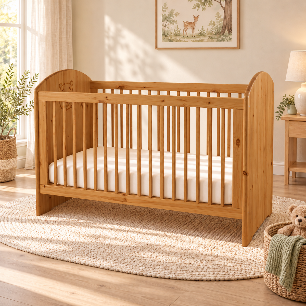 Bio Babybett 70x140cm aus Naturholz | Gitterbett aus massivem Holz | 100% Bio-Bett