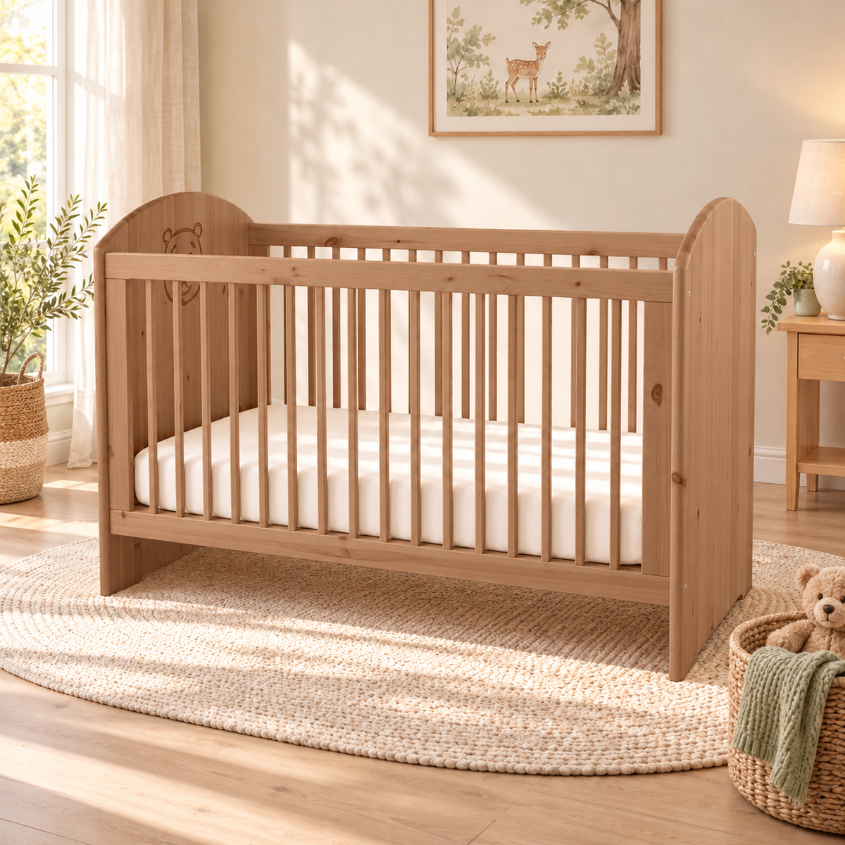 Bio Babybett 70x140cm aus Naturholz | Gitterbett aus massivem Holz | 100% Bio-Bett
