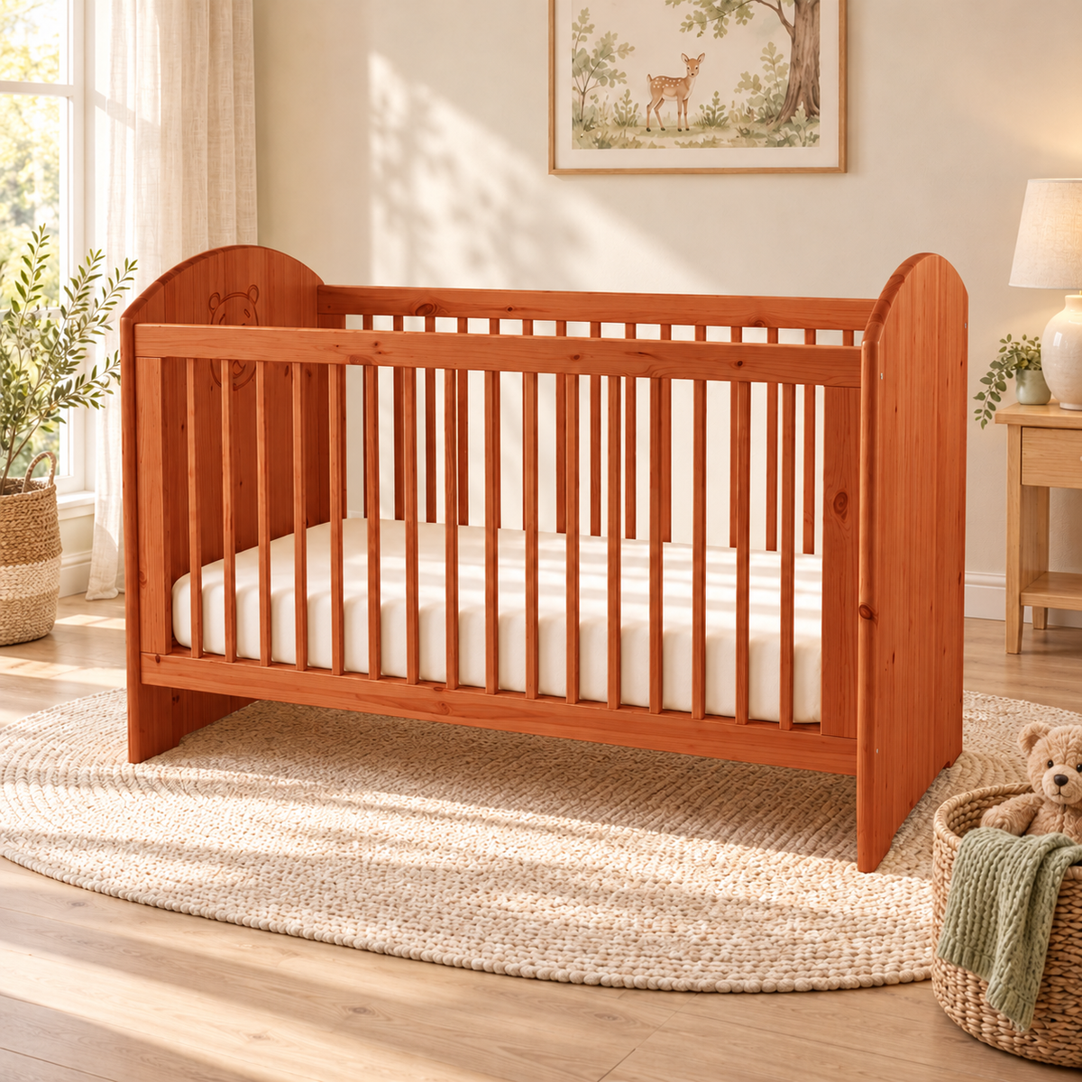 Bio Babybett 70x140cm aus Naturholz | Gitterbett aus massivem Holz | 100% Bio-Bett