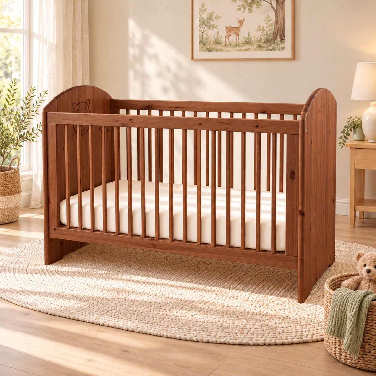 Bio Babybett 70x140cm aus Naturholz | Gitterbett aus massivem Holz | 100% Bio-Bett