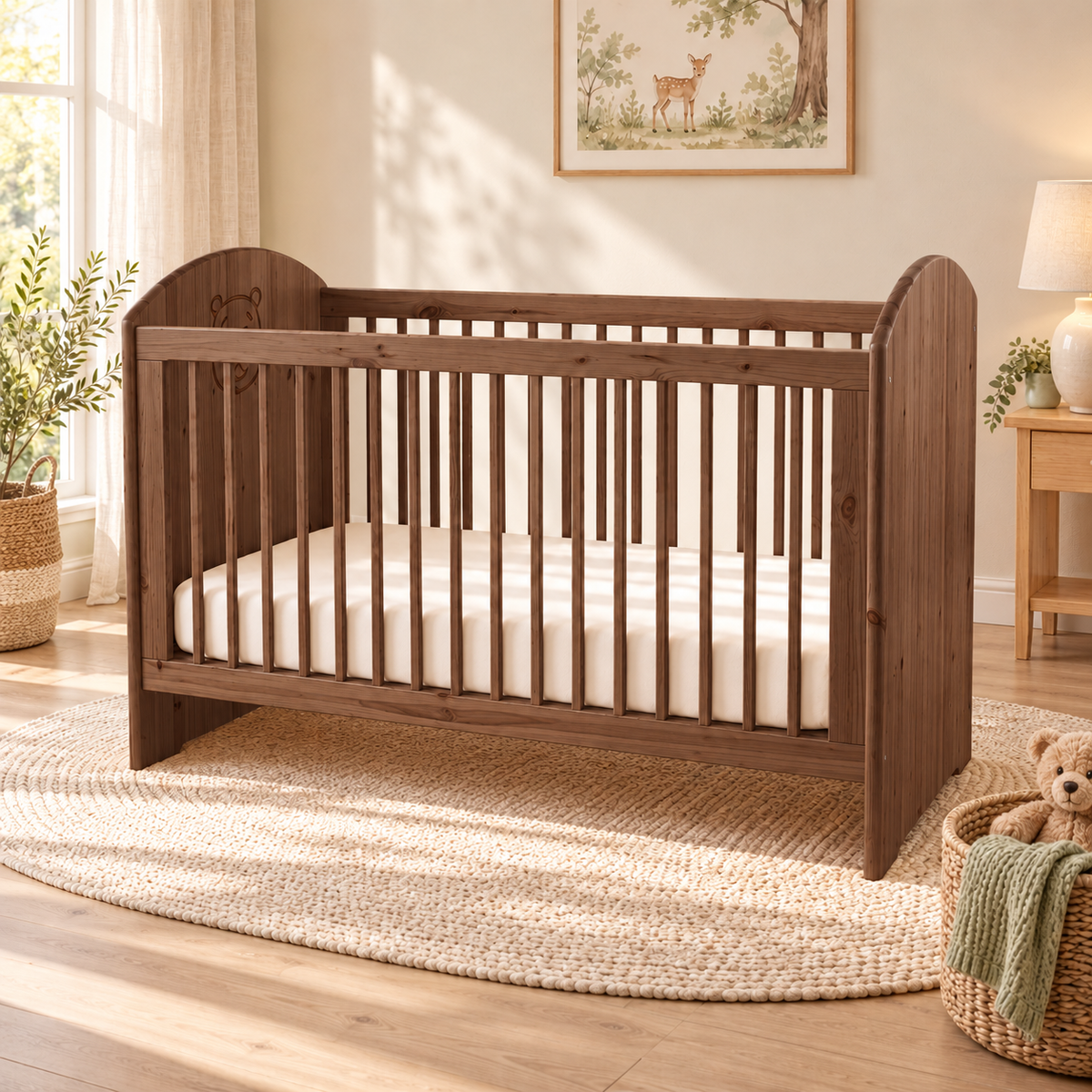Bio Babybett 70x140cm aus Naturholz | Gitterbett aus massivem Holz | 100% Bio-Bett