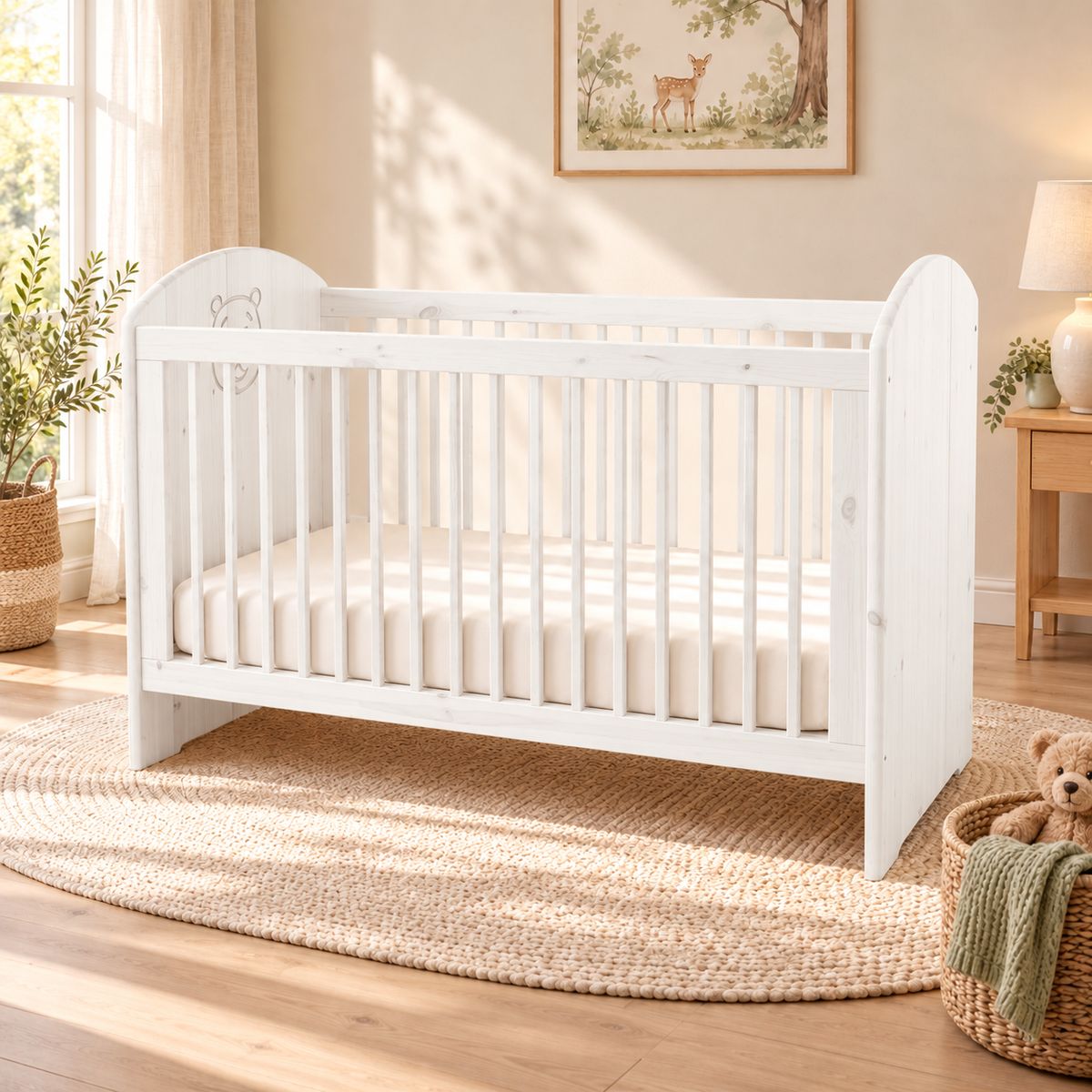 Bio Babybett 70x140cm aus Naturholz | Gitterbett aus massivem Holz | 100% Bio-Bett