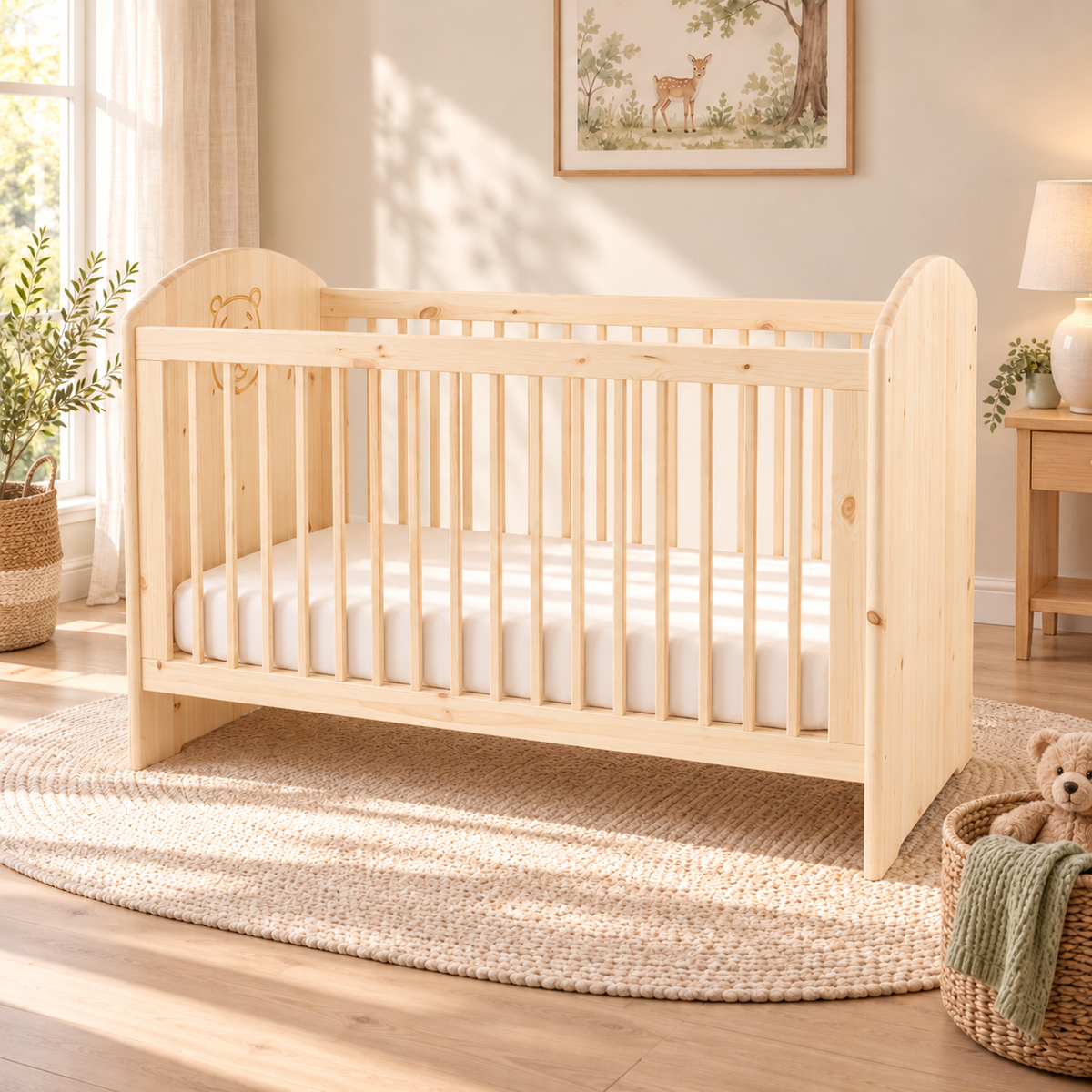 Bio Babybett 70x140cm aus Naturholz | Gitterbett aus massivem Holz | 100% Bio-Bett