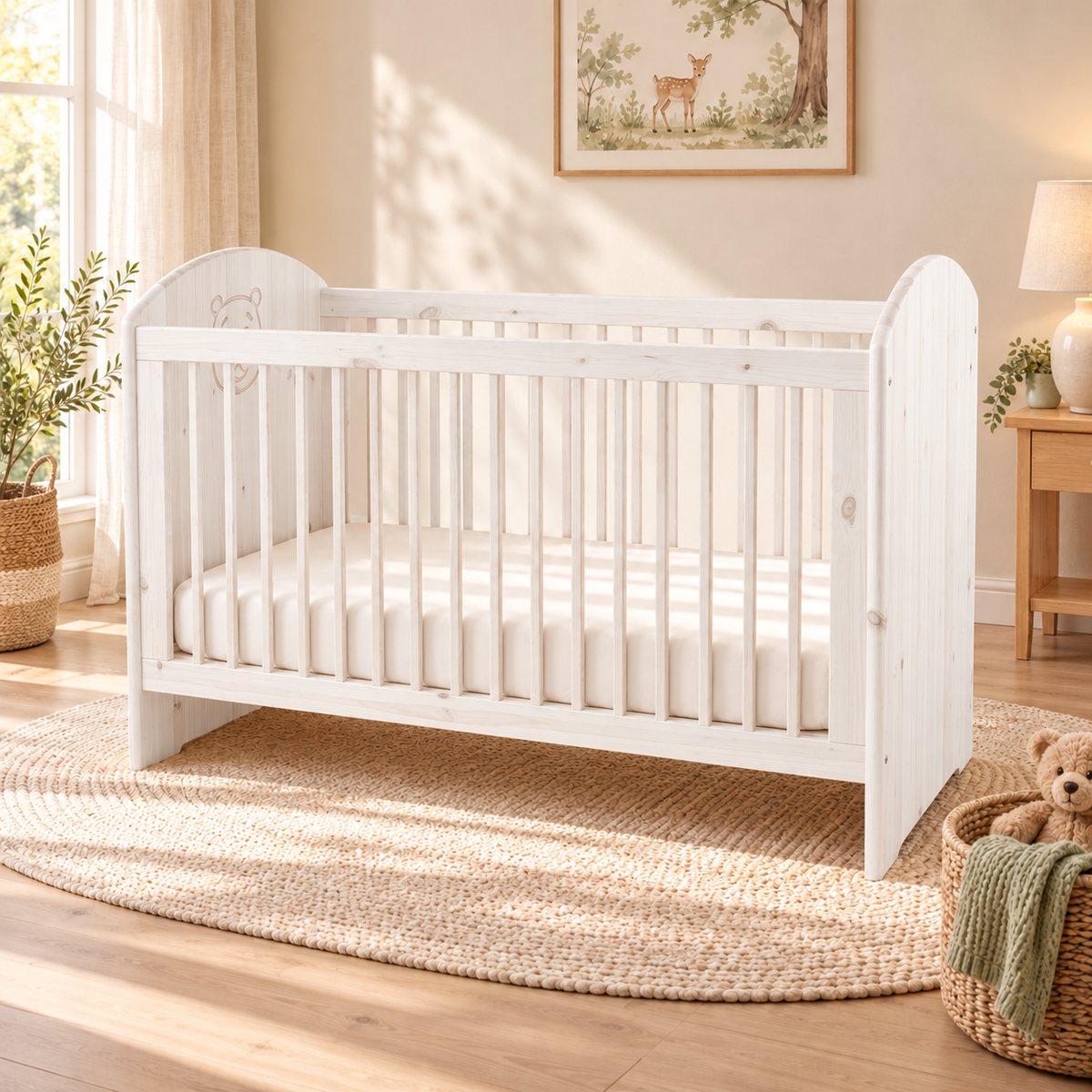 Bio Babybett 70x140cm aus Naturholz | Gitterbett aus massivem Holz | 100% Bio-Bett