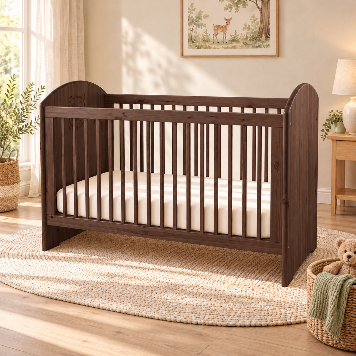 Bio Babybett 70x140cm aus Naturholz | Gitterbett aus massivem Holz | 100% Bio-Bett