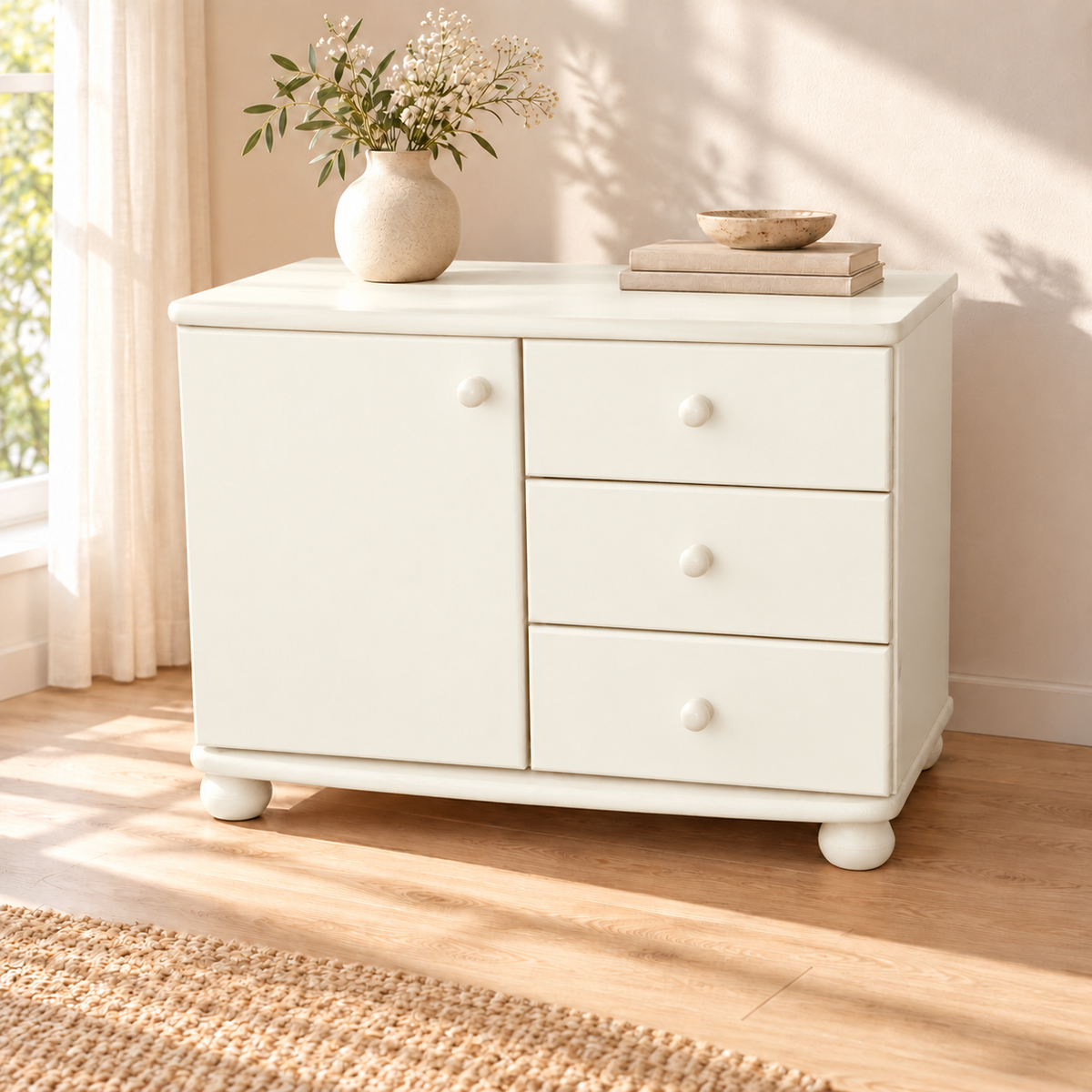 Eva Kommode Sideboard | Anrichte | 1-Türig 3-Schubladen | 100% Bio Massivholz