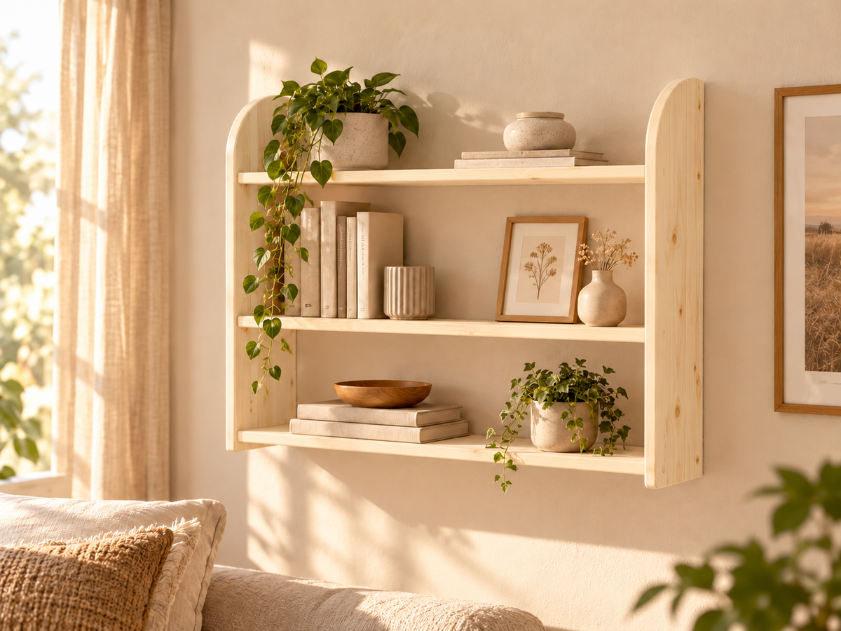 Eva Bücherregal aus Kiefer Massivholz | 3er Wandregal aus 100% Bio Holz