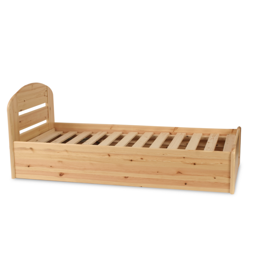 Anika Einzelbett 90x200 Kieferbett mit Bettkasten | Massivholz Einzelbett | 100% Bio-Bett inkl. Lattenrost