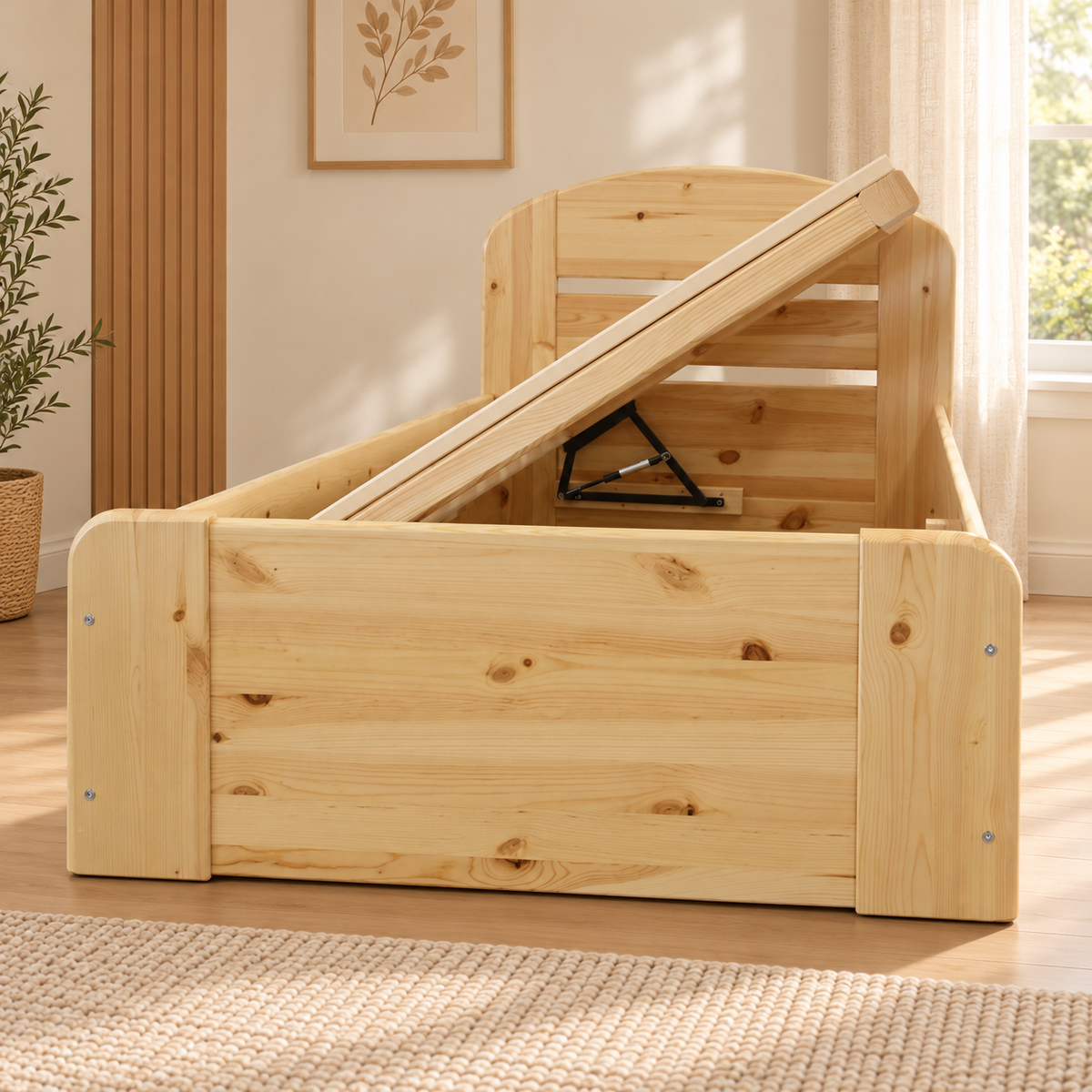 Anika Einzelbett 90x200 Kieferbett mit Bettkasten | Massivholz Einzelbett | 100% Bio-Bett inkl. Lattenrost