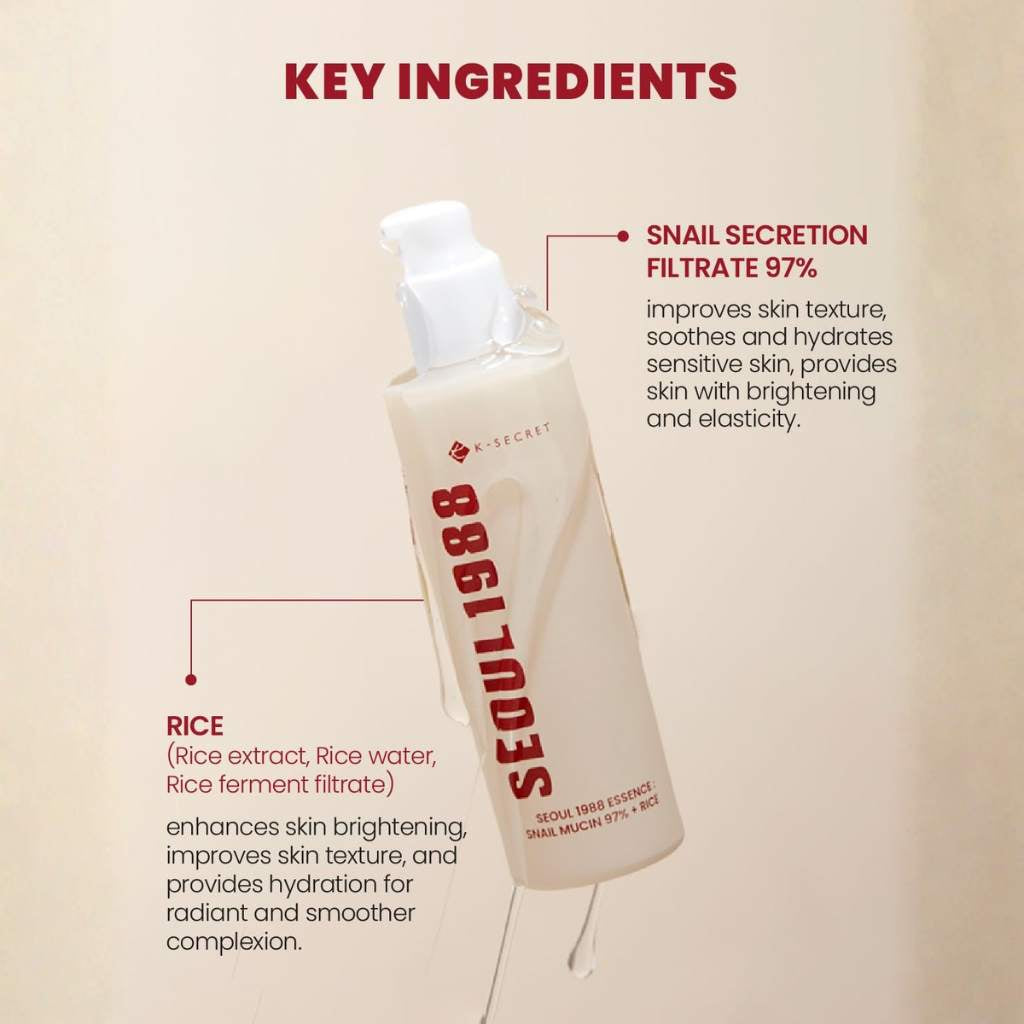 K-SECRET Seoul 1988 Essence Snail Mucin 97% + Rice 100ml