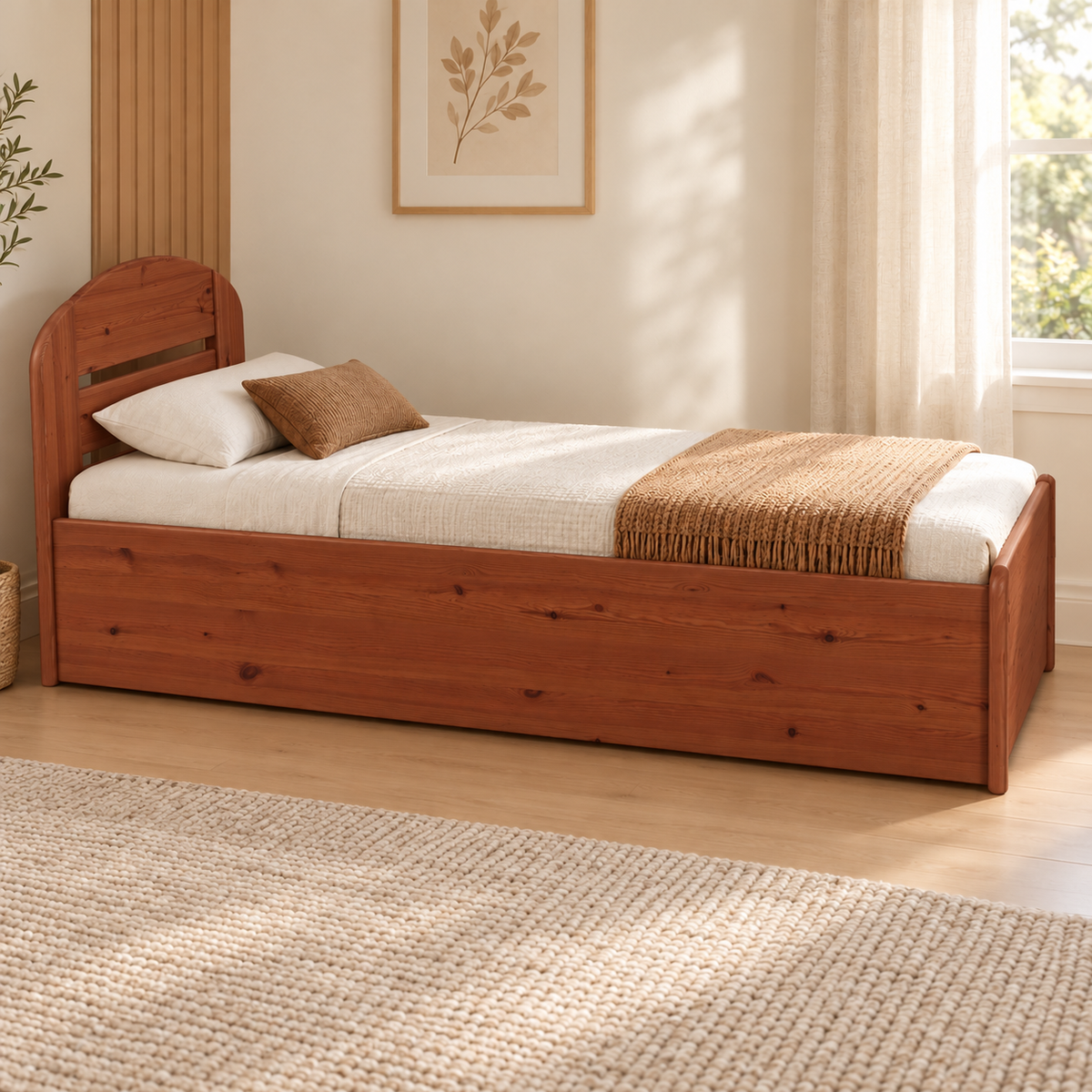 Anika Einzelbett 90x200 Kieferbett mit Bettkasten | Massivholz Einzelbett | 100% Bio-Bett inkl. Lattenrost