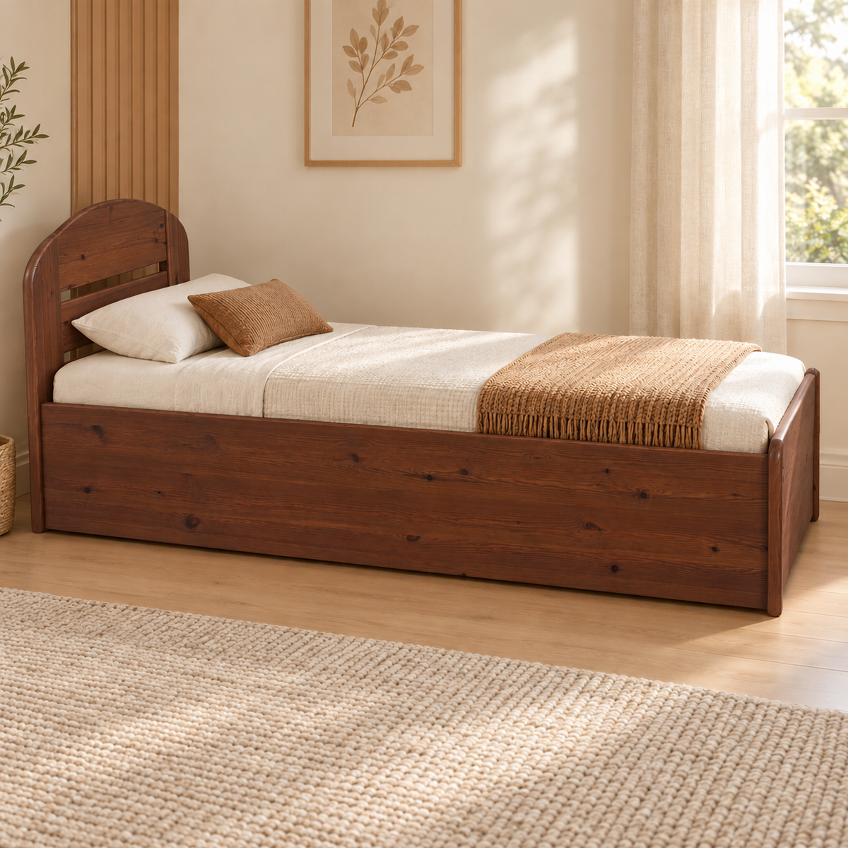 Anika Einzelbett 90x200 Kieferbett mit Bettkasten | Massivholz Einzelbett | 100% Bio-Bett inkl. Lattenrost