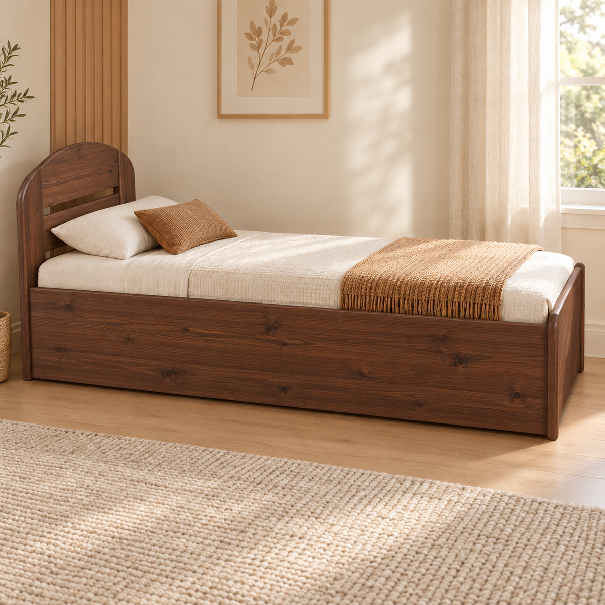 Anika Einzelbett 90x200 Kieferbett mit Bettkasten | Massivholz Einzelbett | 100% Bio-Bett inkl. Lattenrost