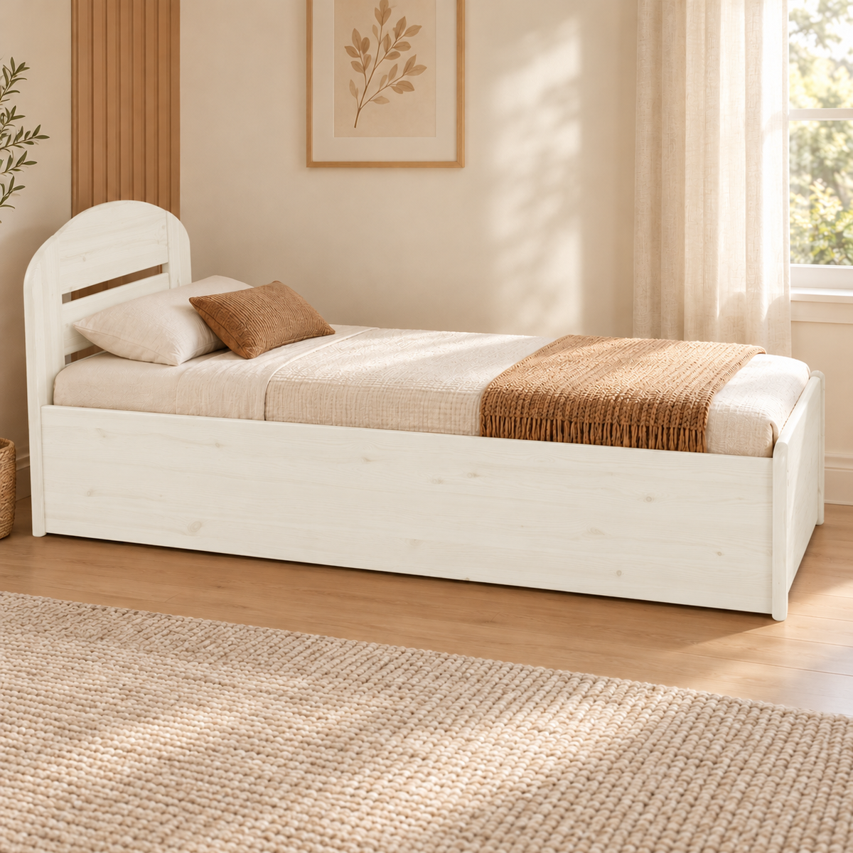 Anika Einzelbett 90x200 Kieferbett mit Bettkasten | Massivholz Einzelbett | 100% Bio-Bett inkl. Lattenrost