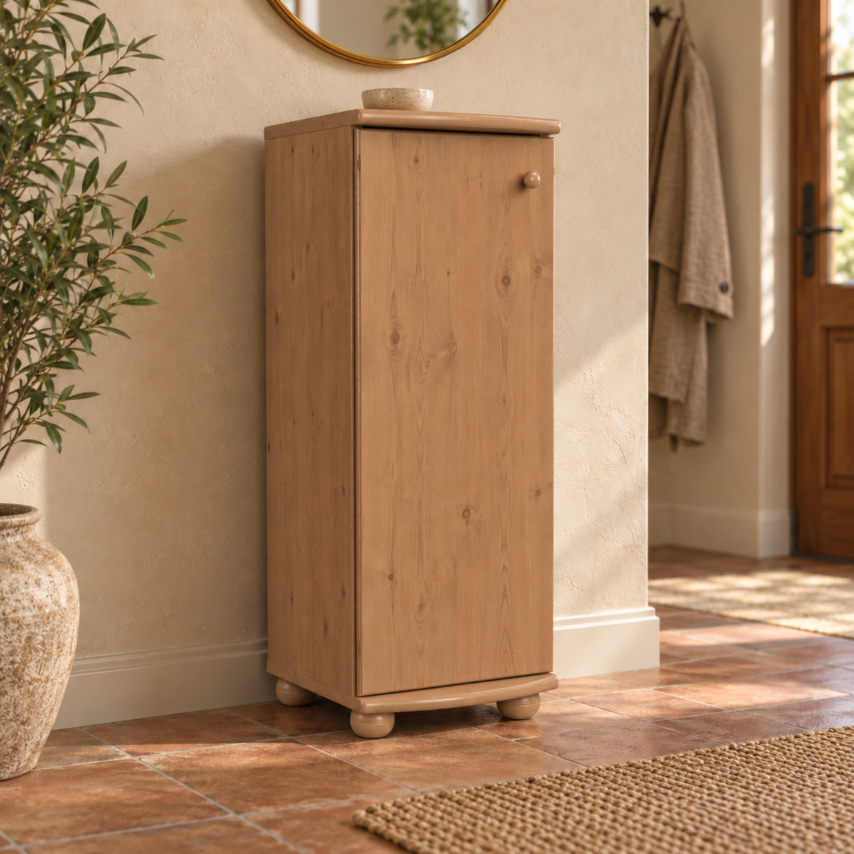 Anika Kiefer Massivholz Kommode mit 1 Tür und 3 Regalfächern aus 100% Bio Kiefer