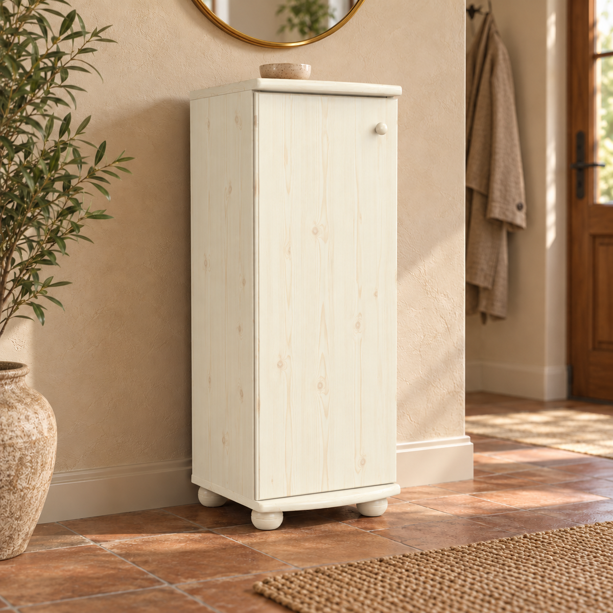 Anika Kiefer Massivholz Kommode mit 1 Tür und 3 Regalfächern aus 100% Bio Kiefer