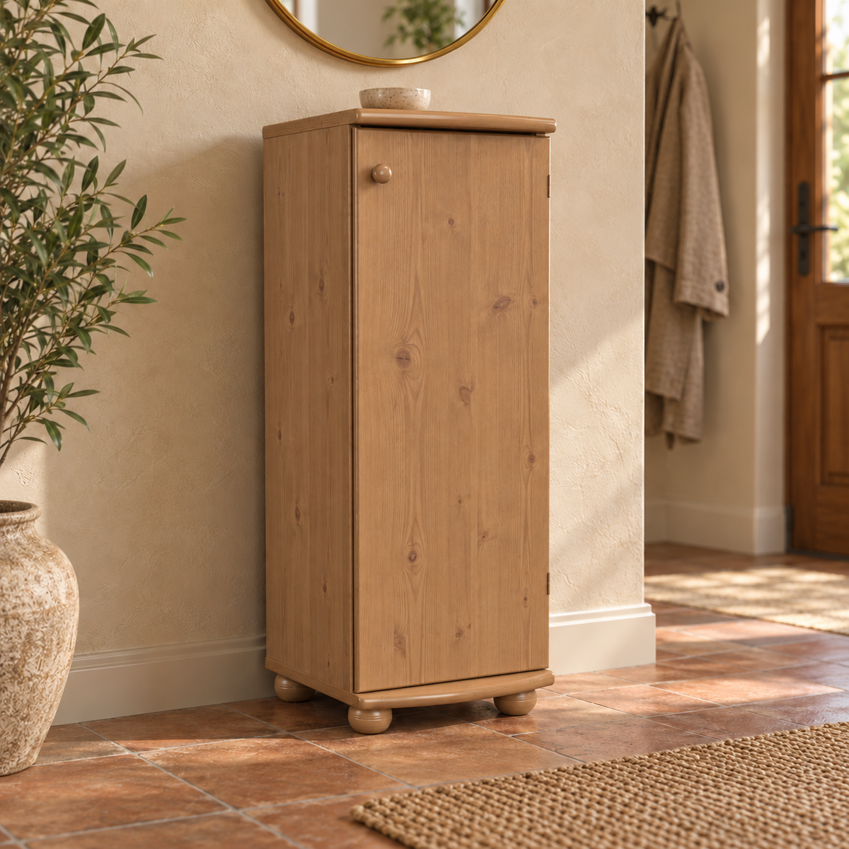 Anika Kiefer Massivholz Kommode mit 1 Tür und 3 Regalfächern aus 100% Bio Kiefer