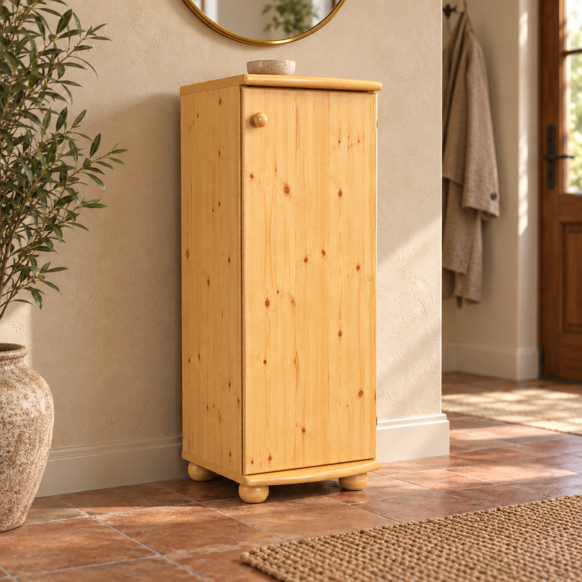 Anika Kiefer Massivholz Kommode mit 1 Tür und 3 Regalfächern aus 100% Bio Kiefer