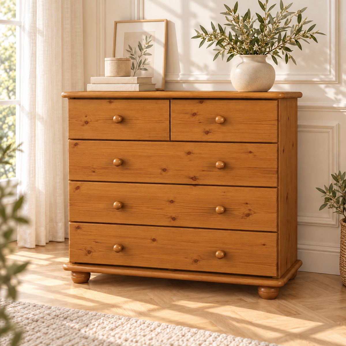 Claudia Kommode Bio Massivholz | Sideboard mit 3-XL Schubladen und 2 kleinen Schubladen