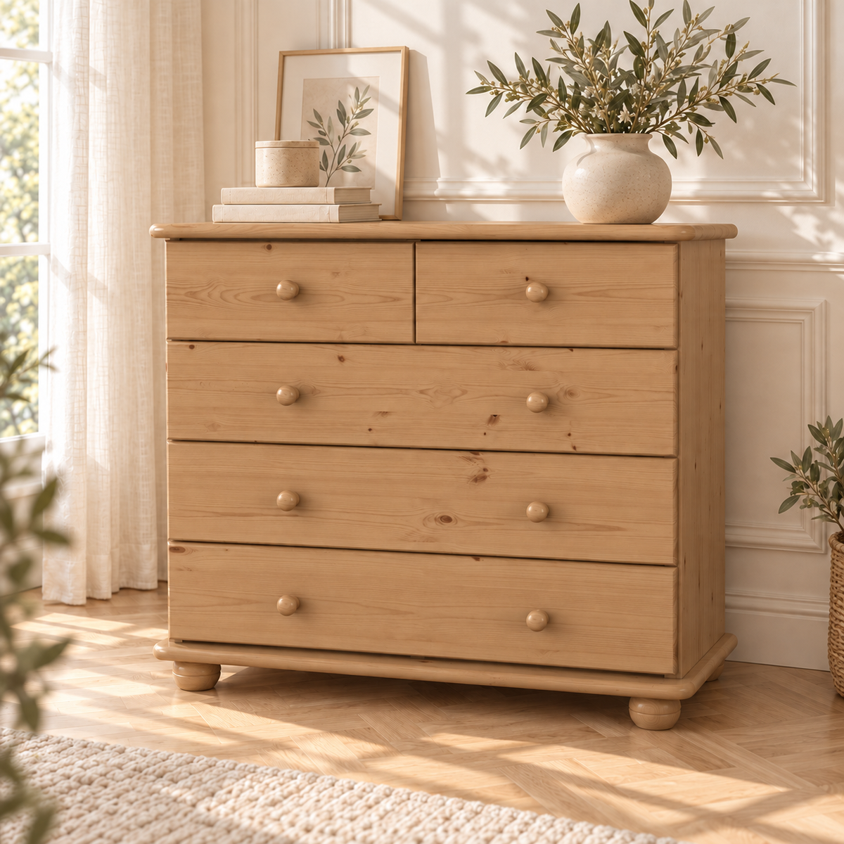 Claudia Kommode Bio Massivholz | Sideboard mit 3-XL Schubladen und 2 kleinen Schubladen