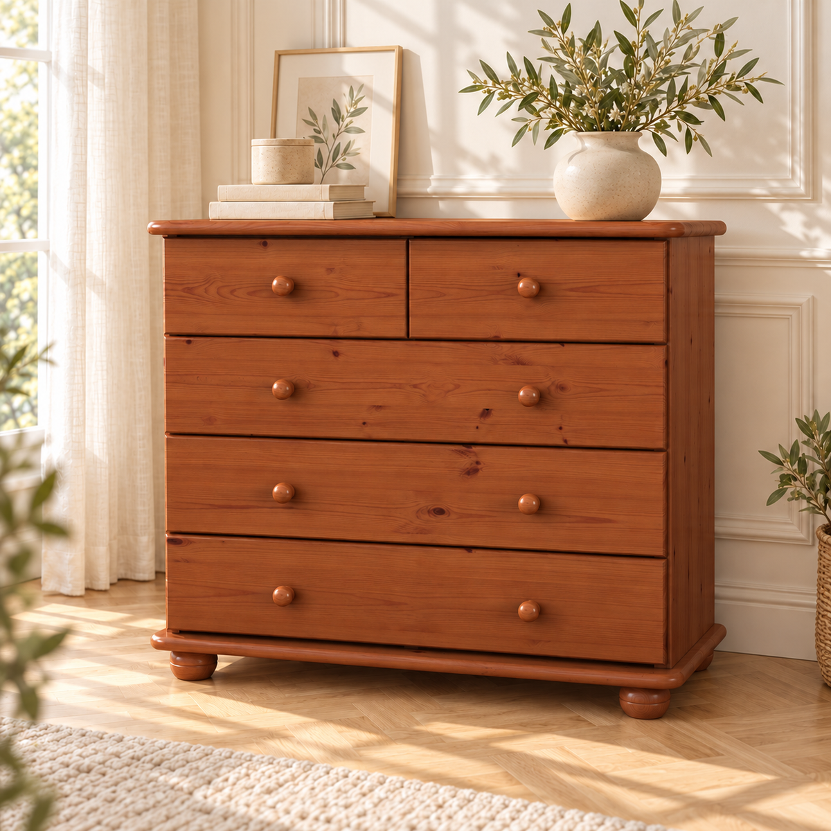 Claudia Kommode Bio Massivholz | Sideboard mit 3-XL Schubladen und 2 kleinen Schubladen