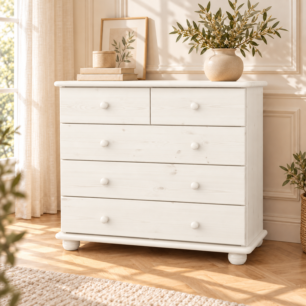 Claudia Kommode Bio Massivholz | Sideboard mit 3-XL Schubladen und 2 kleinen Schubladen