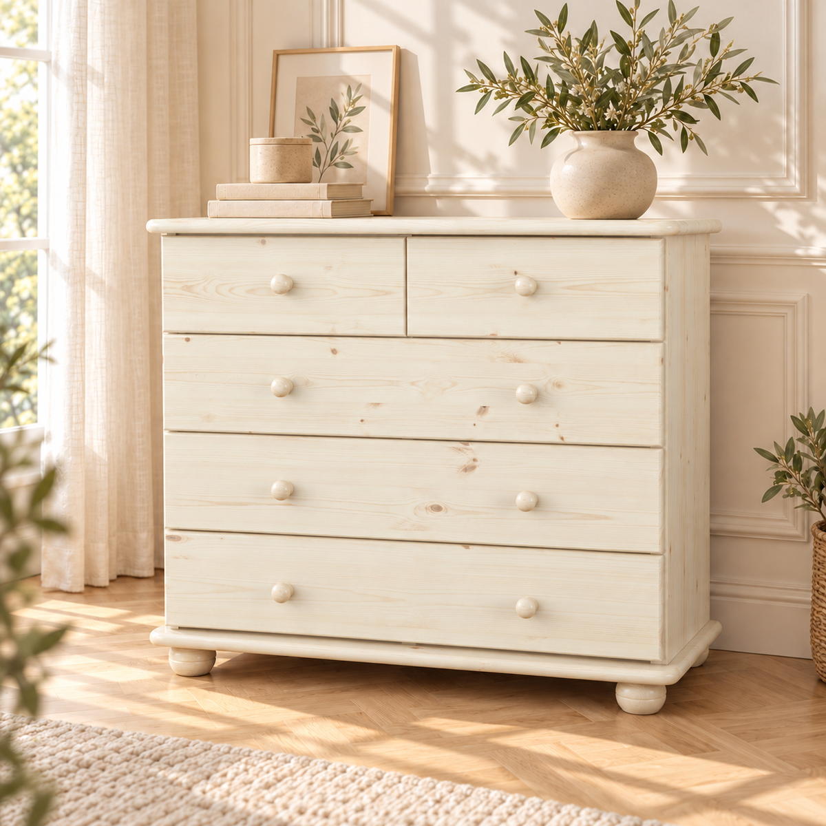Claudia Kommode Bio Massivholz | Sideboard mit 3-XL Schubladen und 2 kleinen Schubladen