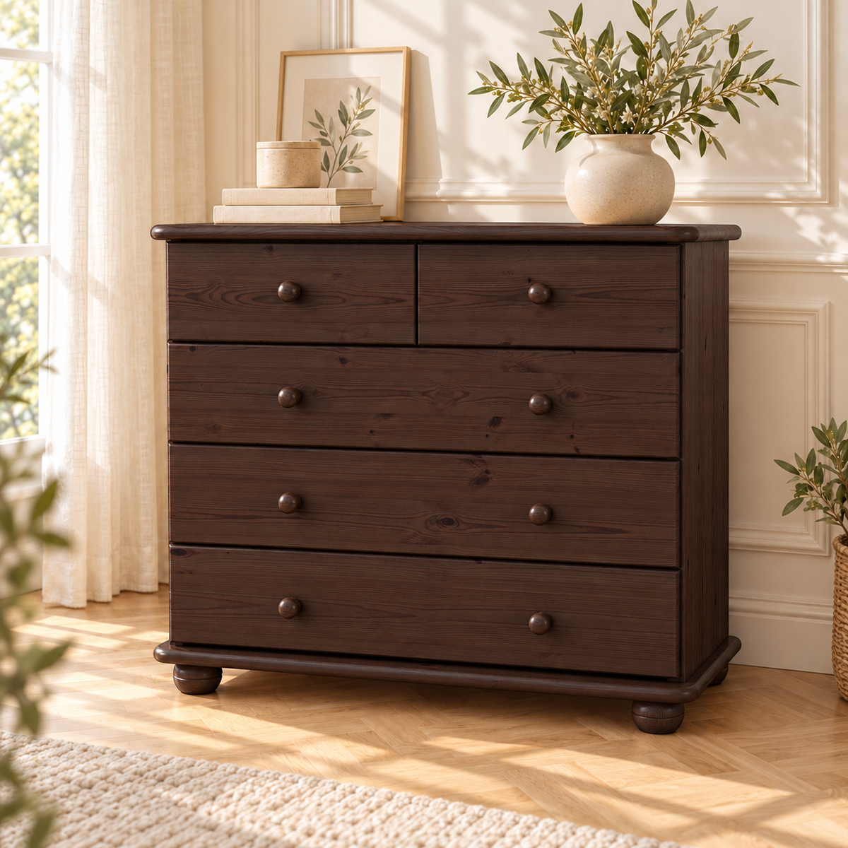 Claudia Kommode Bio Massivholz | Sideboard mit 3-XL Schubladen und 2 kleinen Schubladen