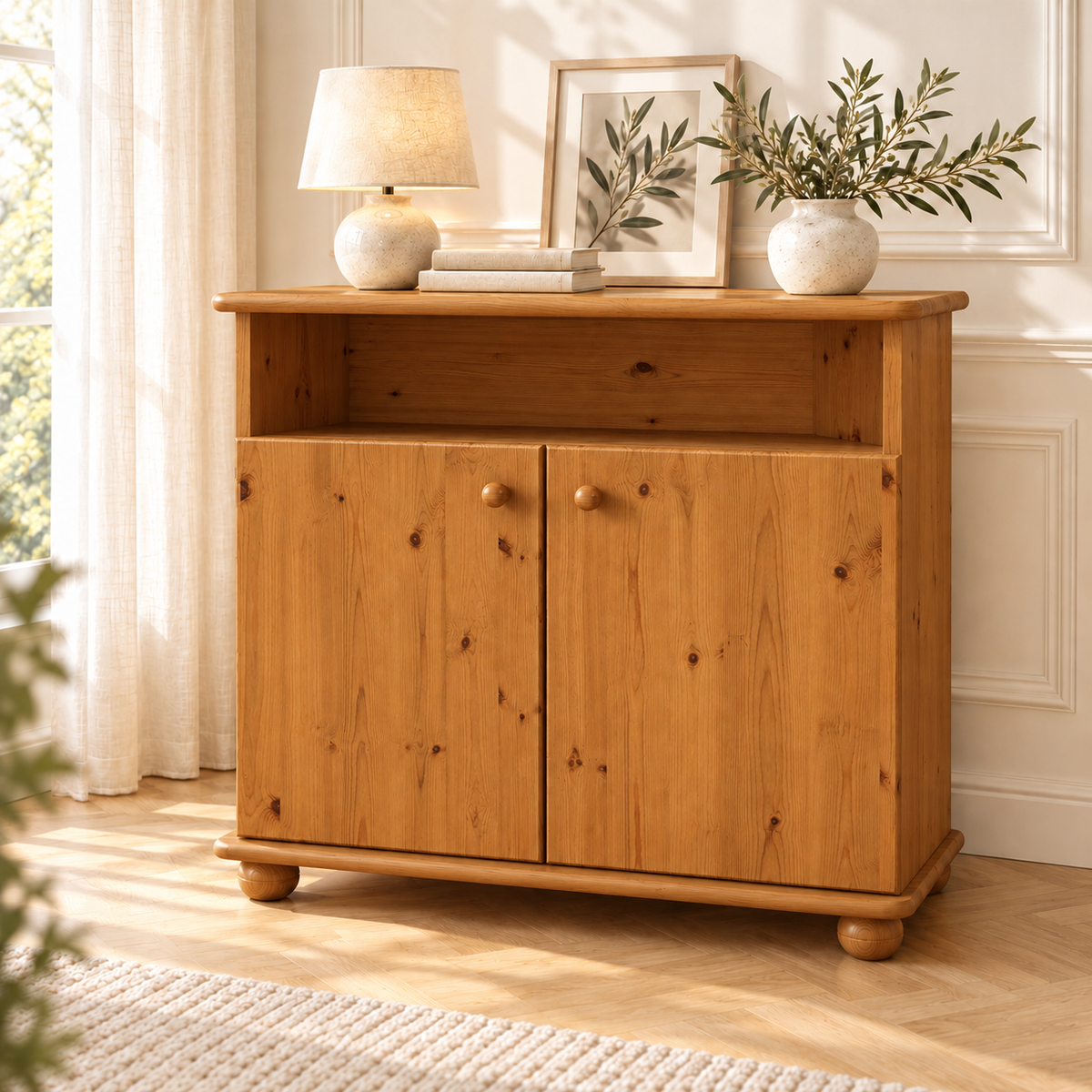 Claudia Kommode Sideboard aus 100% Bio Kiefer Massivholz | 2-Türig | 1 Regal