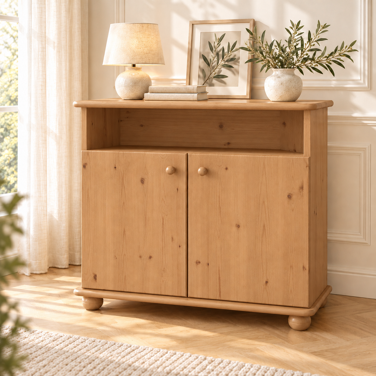 Claudia Kommode Sideboard aus 100% Bio Kiefer Massivholz | 2-Türig | 1 Regal