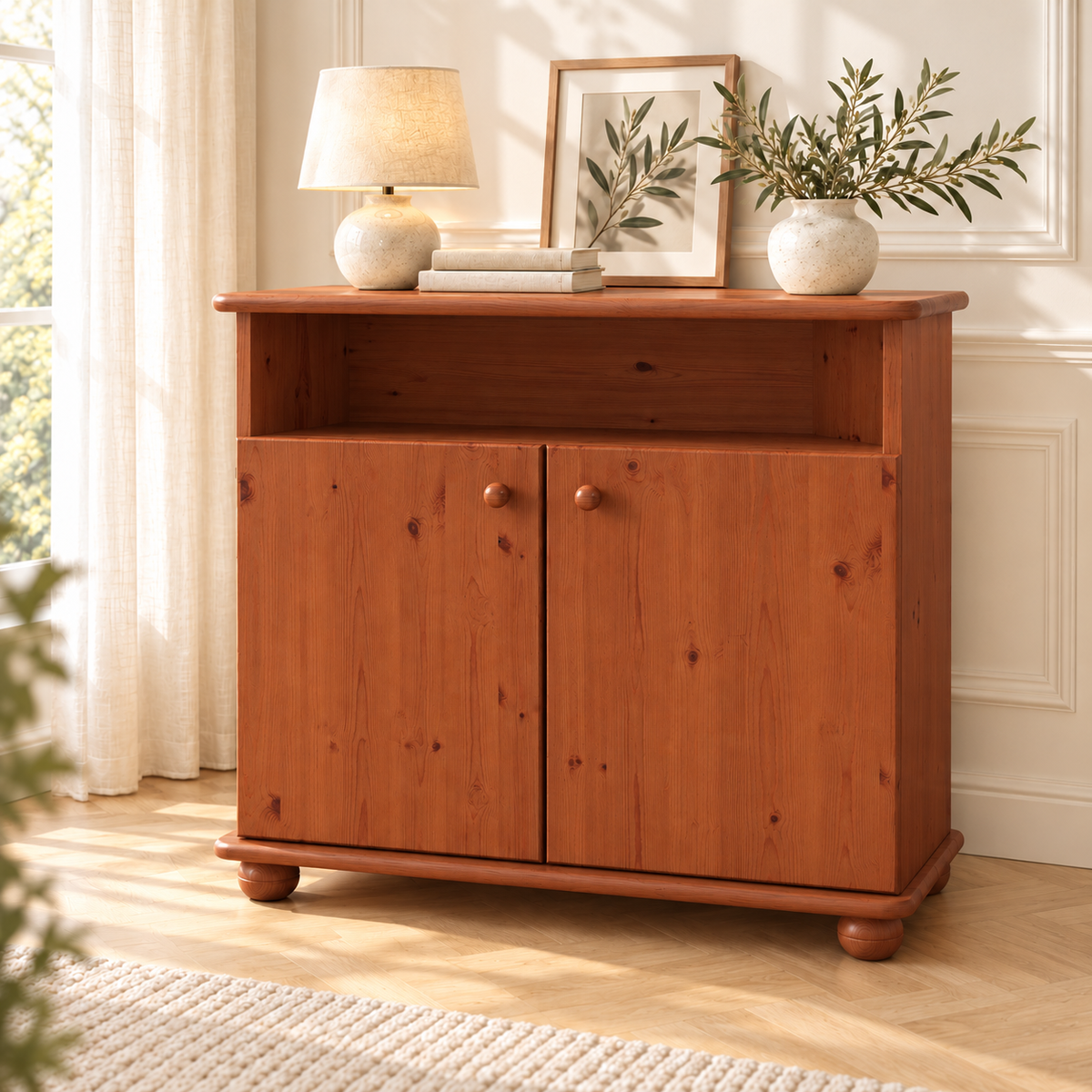 Claudia Kommode Sideboard aus 100% Bio Kiefer Massivholz | 2-Türig | 1 Regal