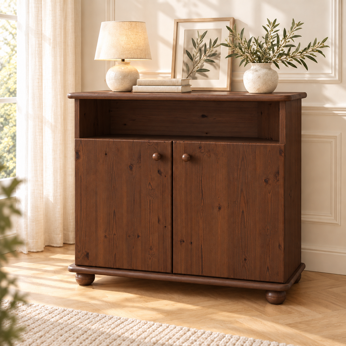 Claudia Kommode Sideboard aus 100% Bio Kiefer Massivholz | 2-Türig | 1 Regal