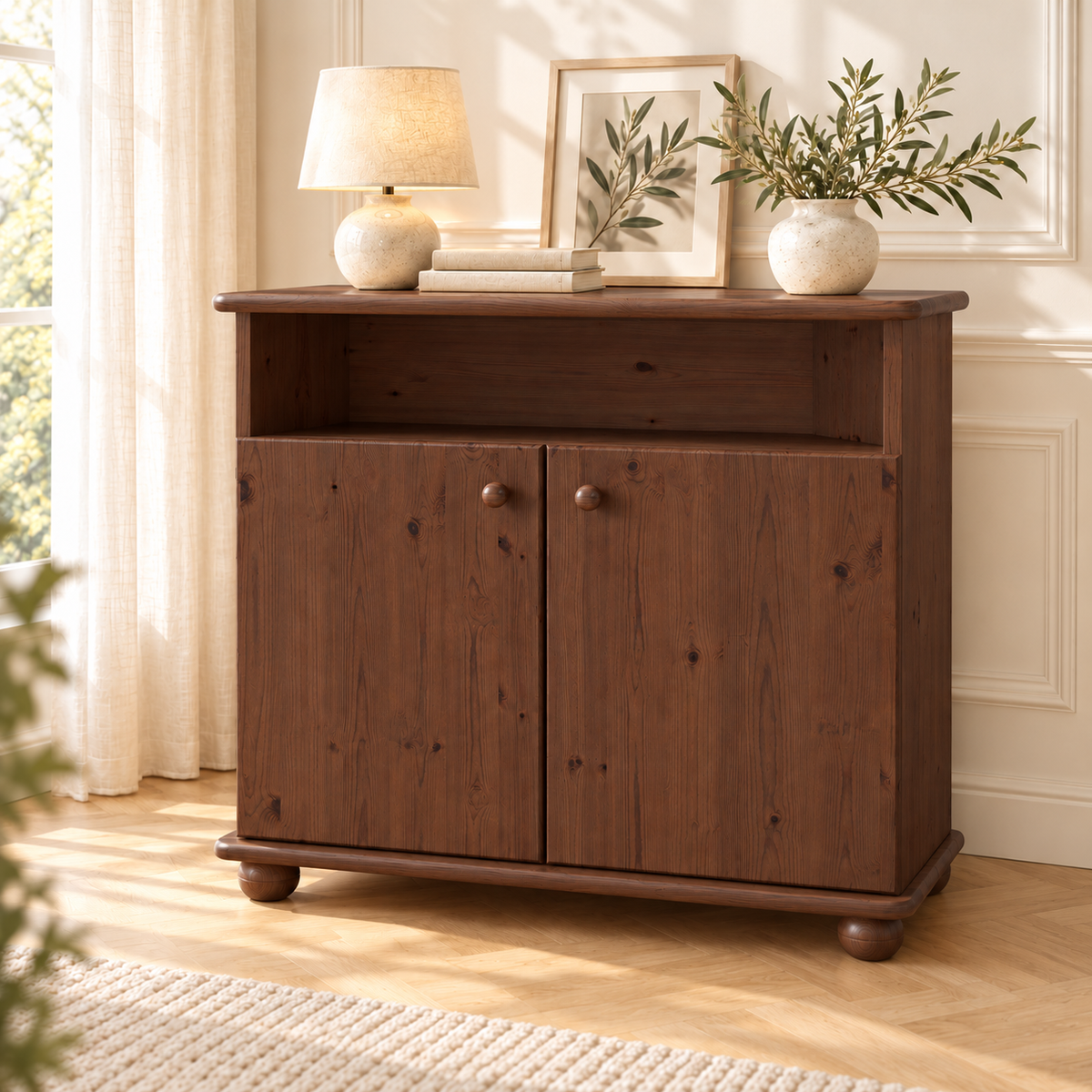 Claudia Kommode Sideboard aus 100% Bio Kiefer Massivholz | 2-Türig | 1 Regal