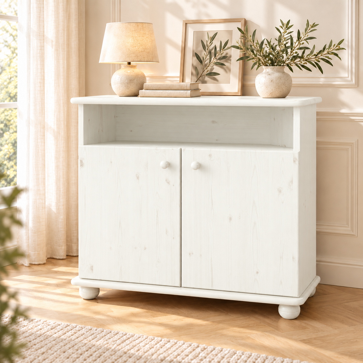 Claudia Kommode Sideboard aus 100% Bio Kiefer Massivholz | 2-Türig | 1 Regal