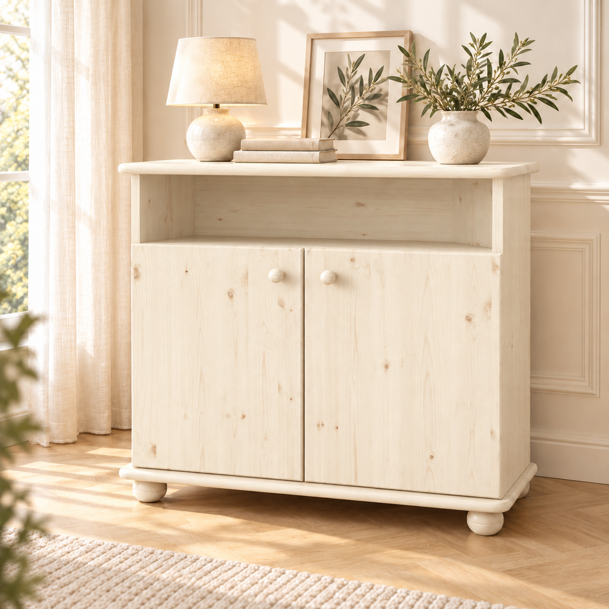 Claudia Kommode Sideboard aus 100% Bio Kiefer Massivholz | 2-Türig | 1 Regal