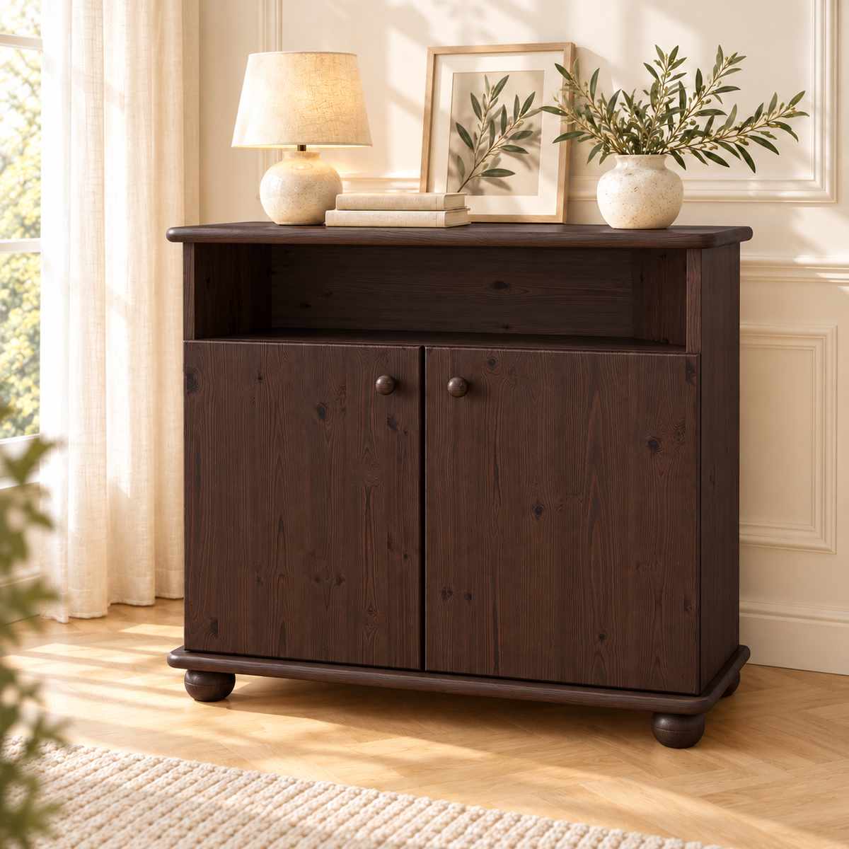 Claudia Kommode Sideboard aus 100% Bio Kiefer Massivholz | 2-Türig | 1 Regal