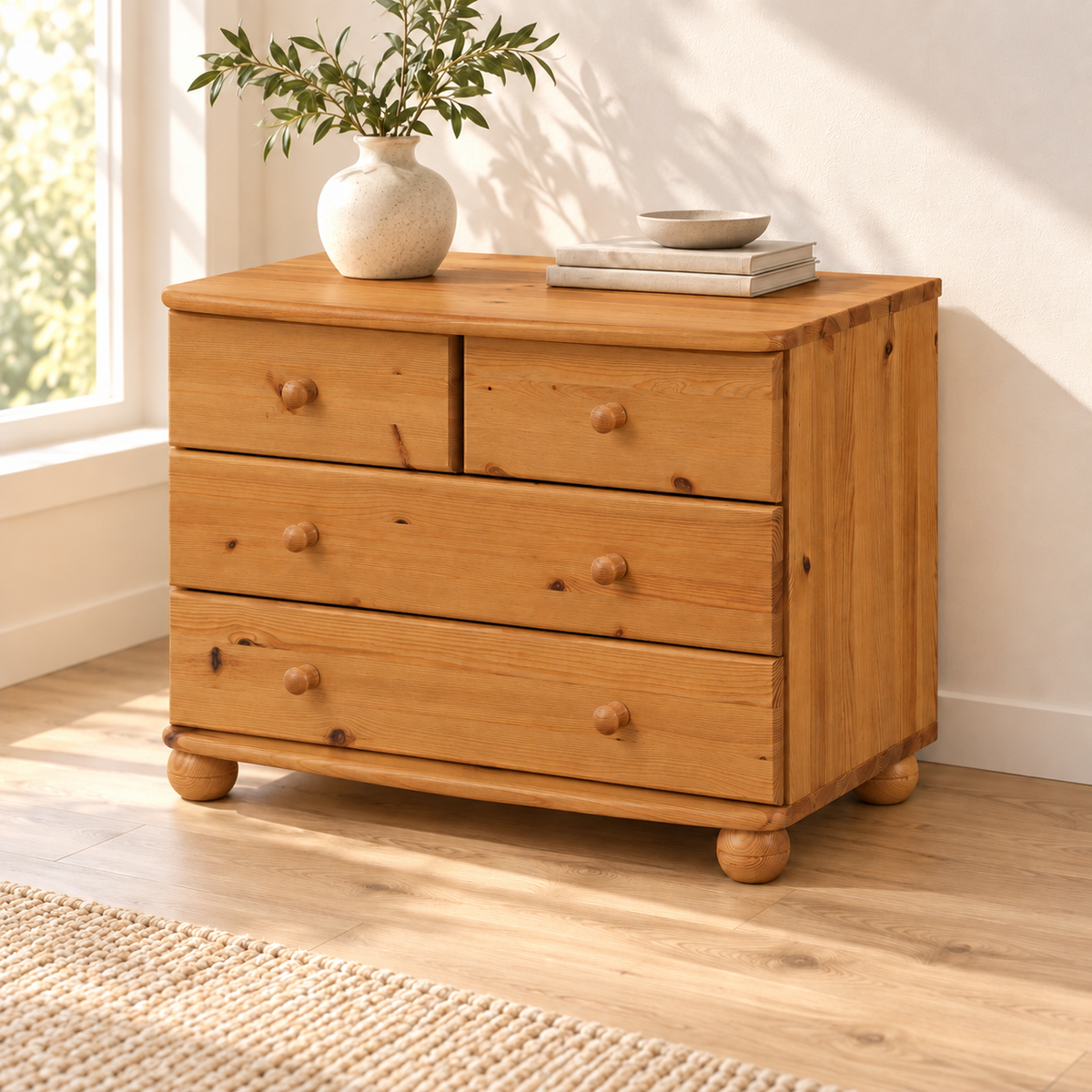 Eva Kommode Sideboard | Anrichte | 2-große 2-kleine Schubladen| 100% Bio Massivholz