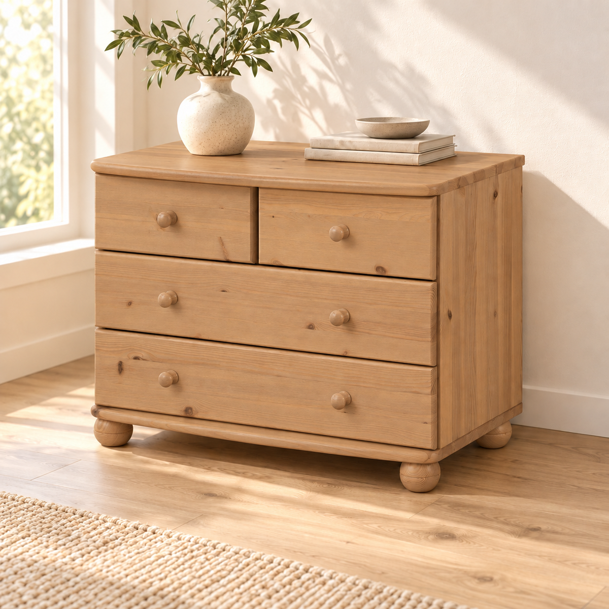 Eva Kommode Sideboard | Anrichte | 2-große 2-kleine Schubladen| 100% Bio Massivholz