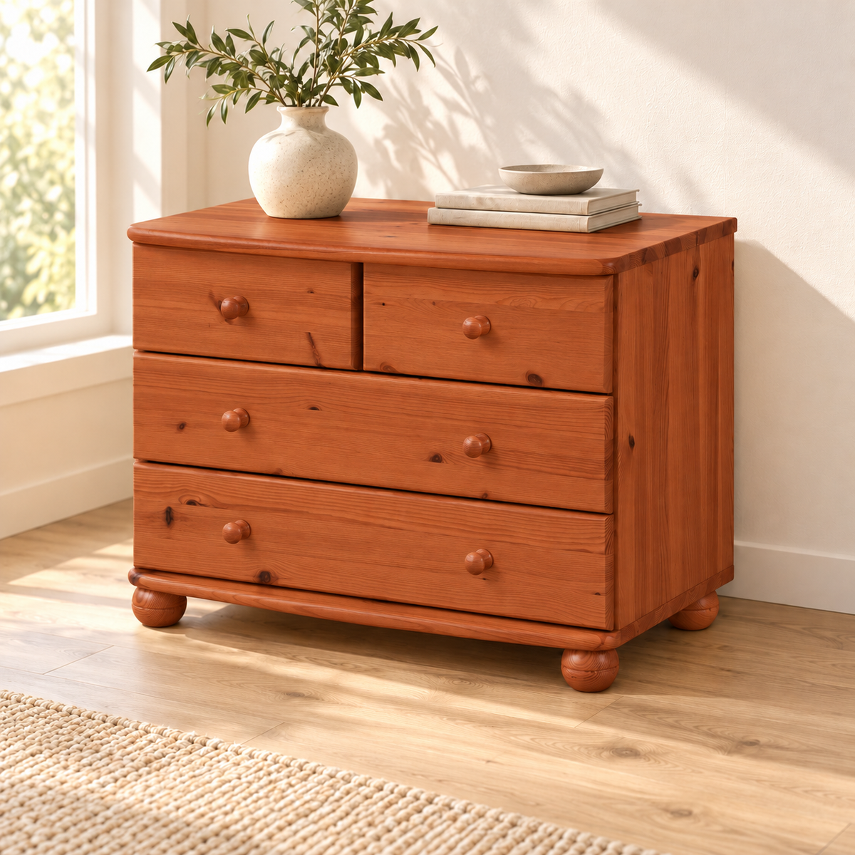 Eva Kommode Sideboard | Anrichte | 2-große 2-kleine Schubladen| 100% Bio Massivholz