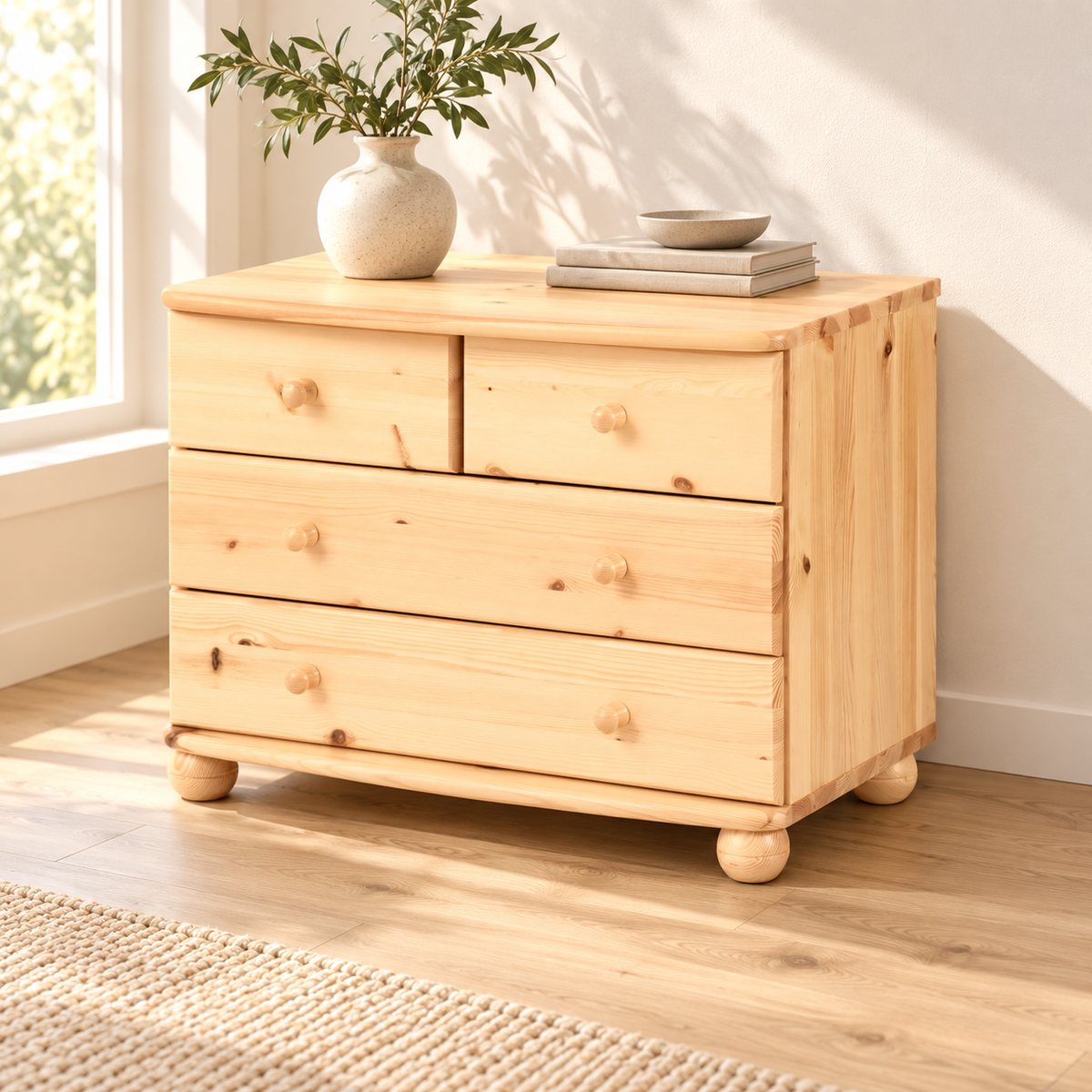 Eva Kommode Sideboard | Anrichte | 2-große 2-kleine Schubladen| 100% Bio Massivholz
