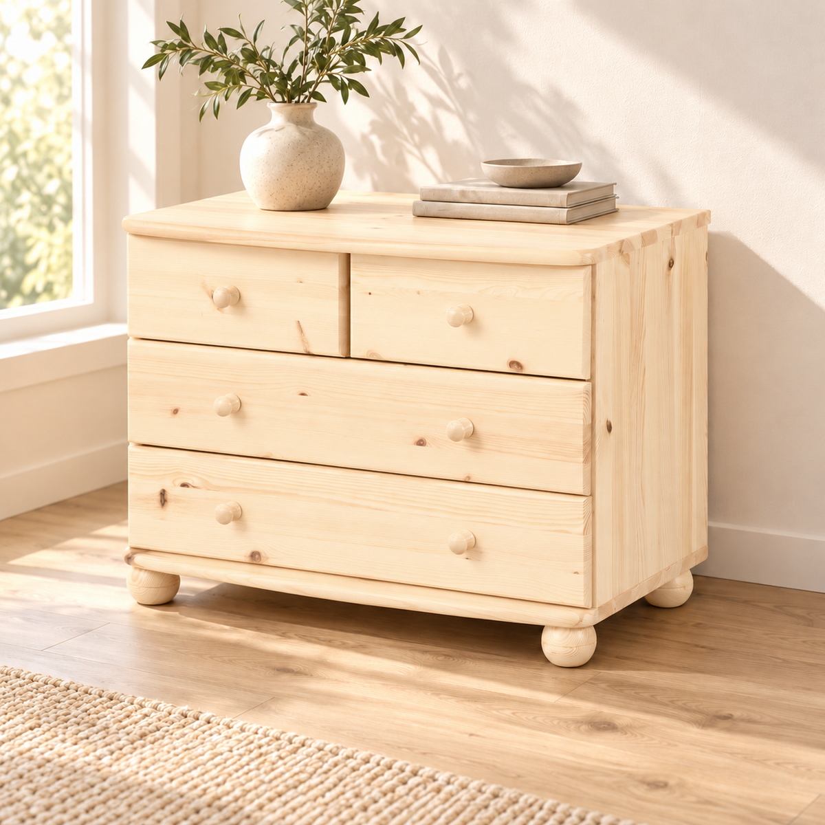 Eva Kommode Sideboard | Anrichte | 2-große 2-kleine Schubladen| 100% Bio Massivholz